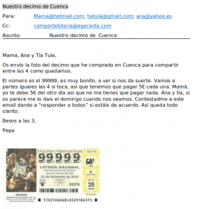 Comparte la lotería con eGarante con un email que incluya los detalles